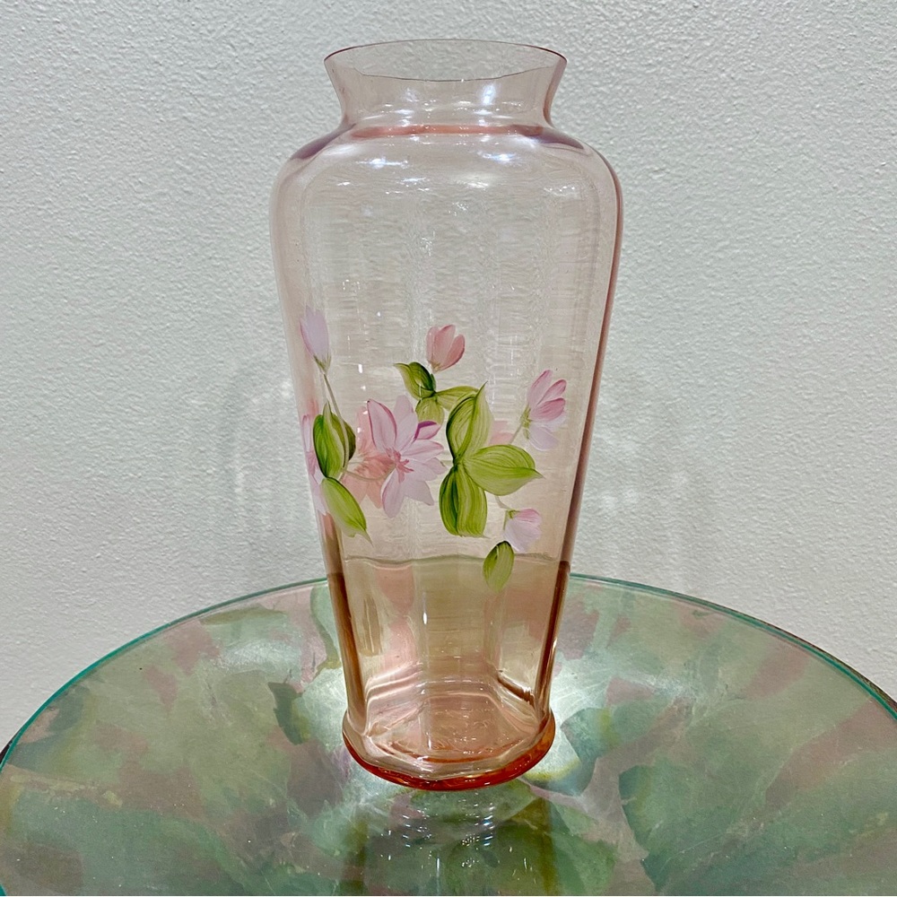 Fenton tall hand painted pink vase